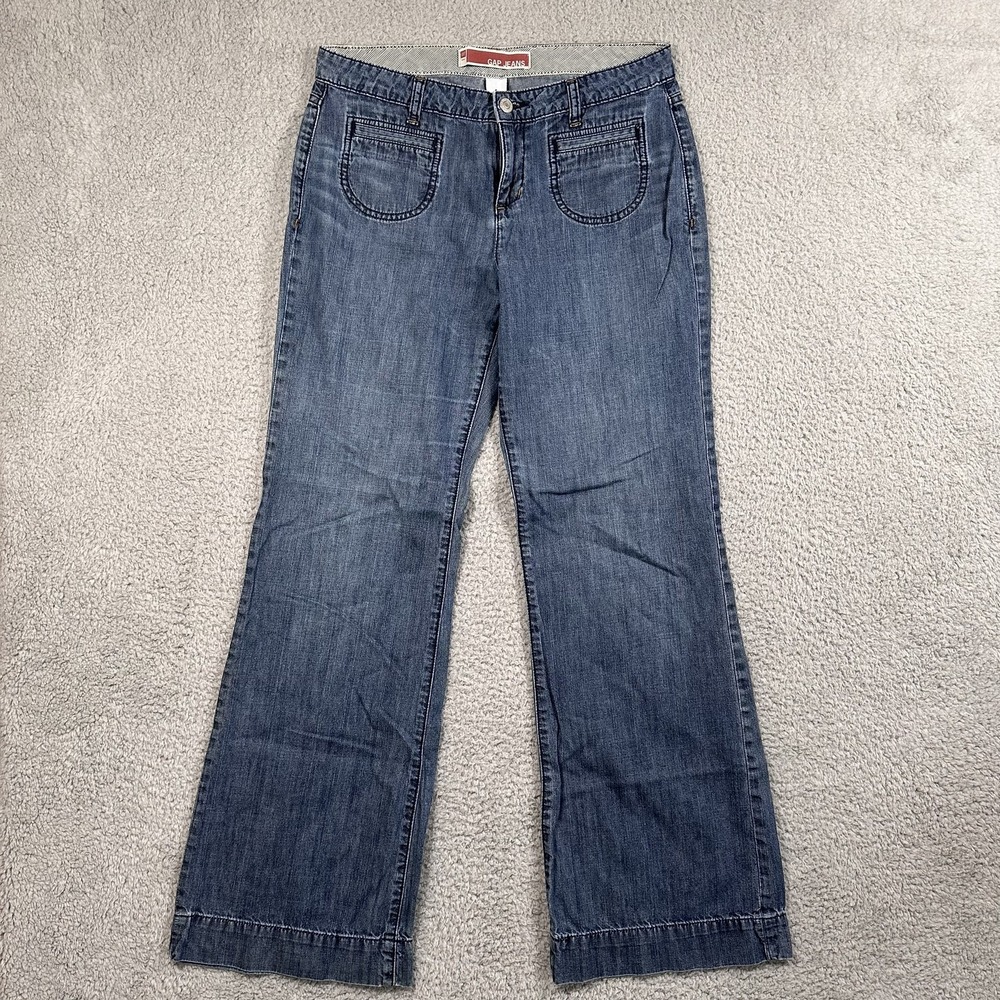 GAP Jeans Womens 6 Blue Medium Wash Y2K Flare Denim Pants Retro Pockets‎ Stretch